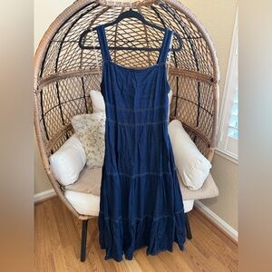 Nine Eight Tiered Denim Midi Dress Medium